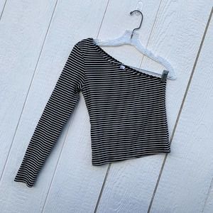 American apparel black and white striped one shoulder long sleeve shirt size S